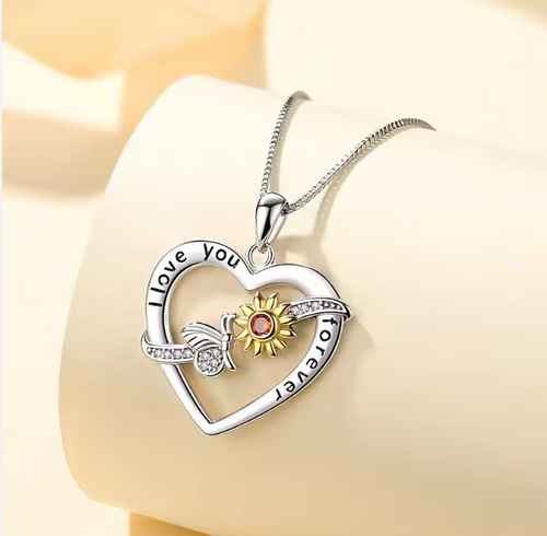 Heart Sunflower Pendant Necklace