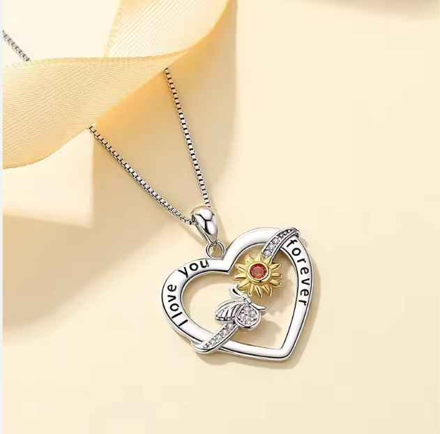 Heart Sunflower Pendant Necklace