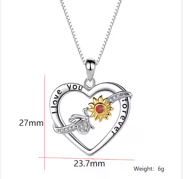 Heart Sunflower Pendant Necklace