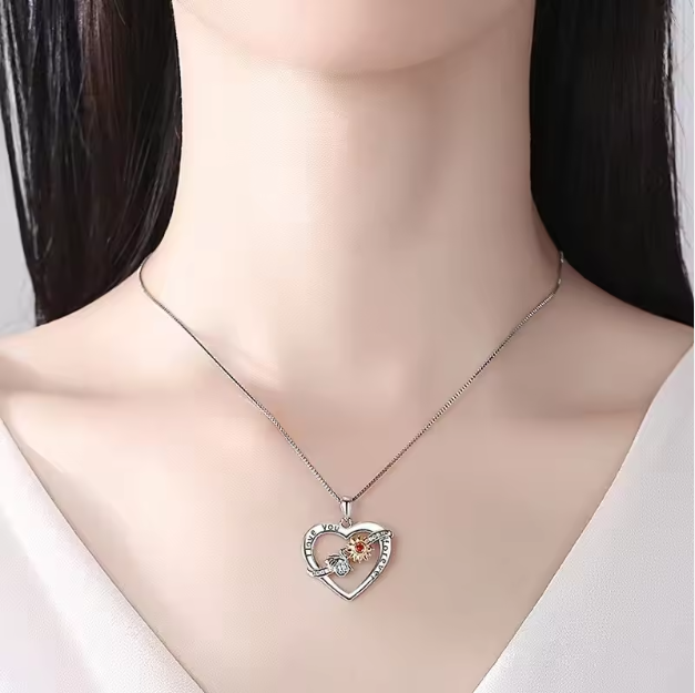 Heart Sunflower Pendant Necklace