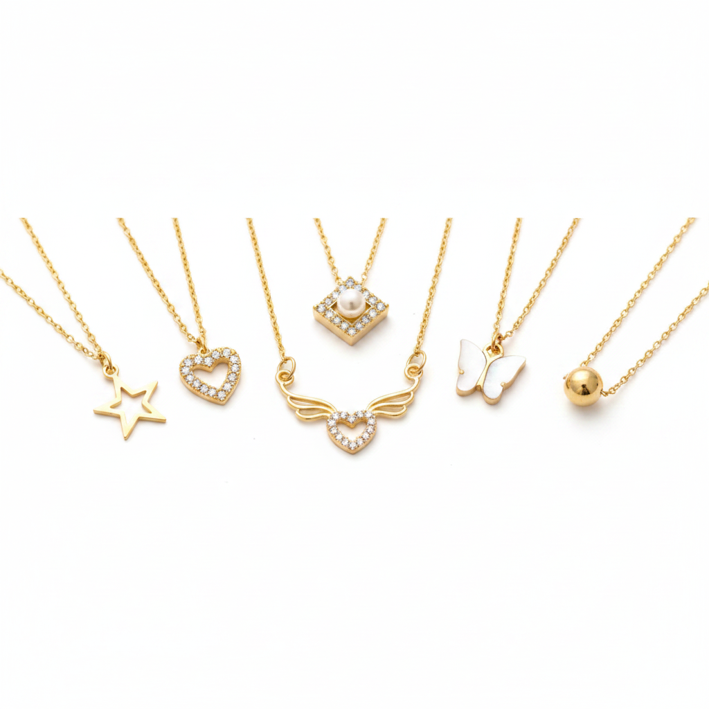 Gold Charm Necklace Set of 7 - AI Generated