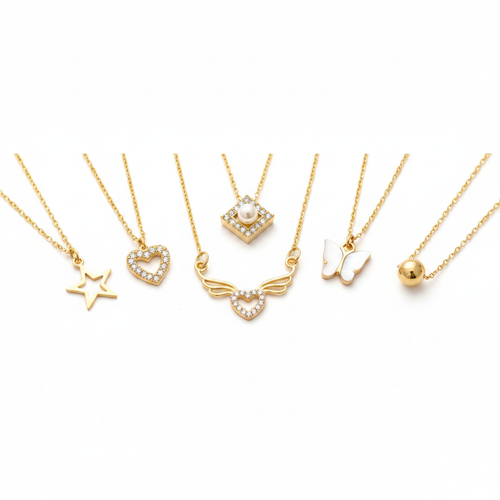 Gold Charm Necklace Set of 7 - AI Generated