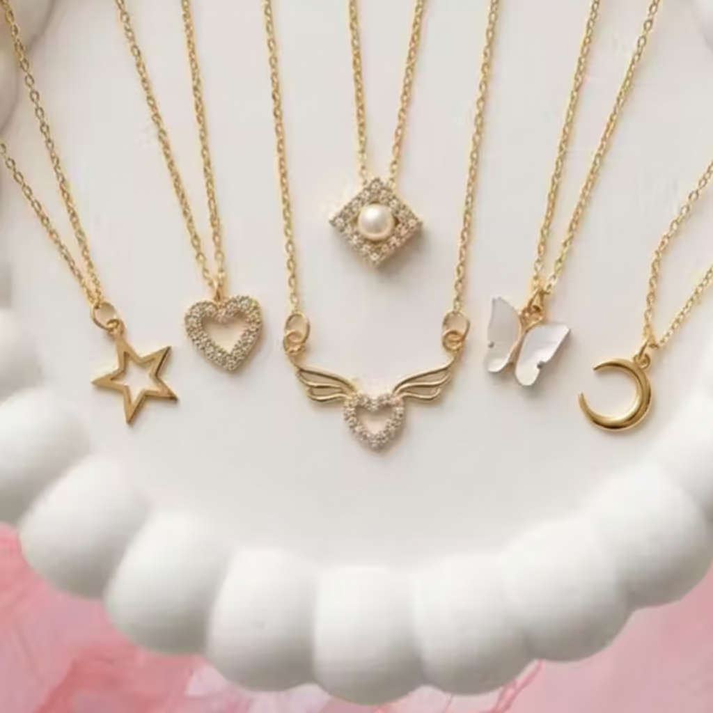 Gold Charm Necklace Set of 7